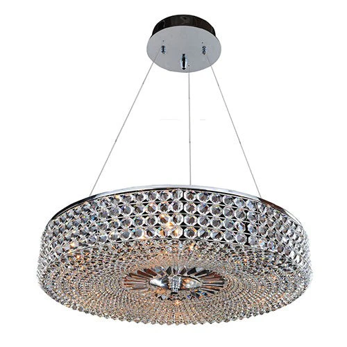Chrome Nine-Light Round Drum Pendant with Firenze Clear Crystal - Image 1
