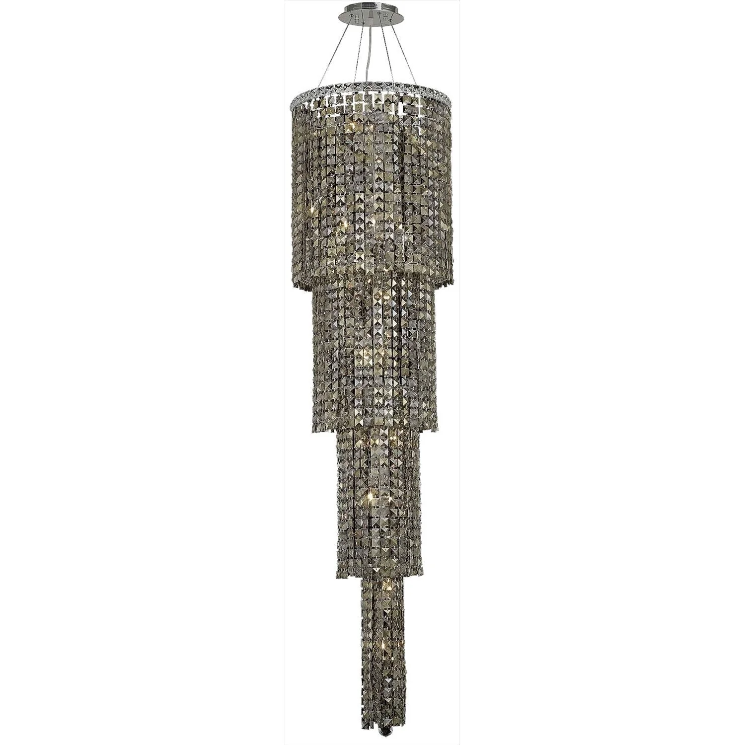 Maxim Chrome Eighteen-Light 18-Inch Four-Tier Pendant with Royal Cut Golden Teak Smoky Crystal - Image 1