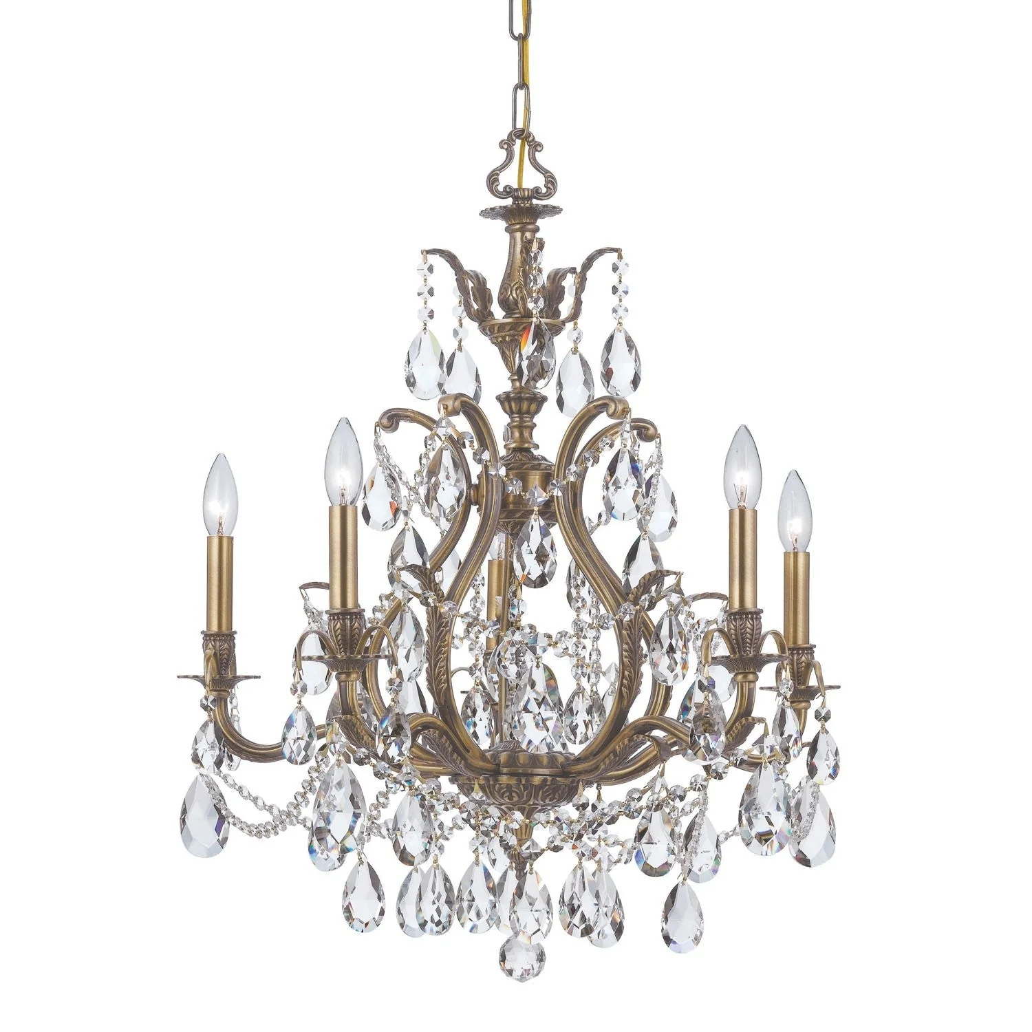 Group Dawson Antique Brass Five-Light Swarovski Spectra Chandelier - Image 1