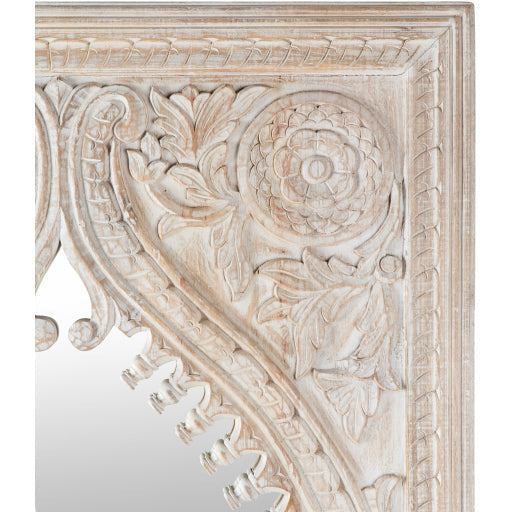 Surya Wall Decor & Mirrors Jodhpur Modern Large Wall Mirror Aged White Carved Wood Finish JOD-001 - Image 2