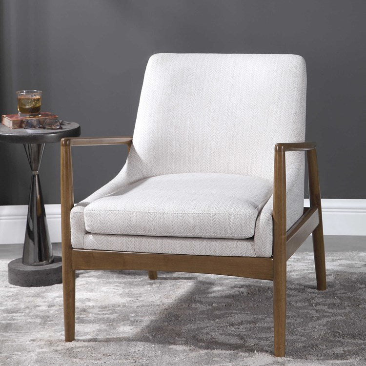 Uttermost Bev Taupe & White Chevron Performance Fabric Scandinavian Wood Accent Chair - Image 3