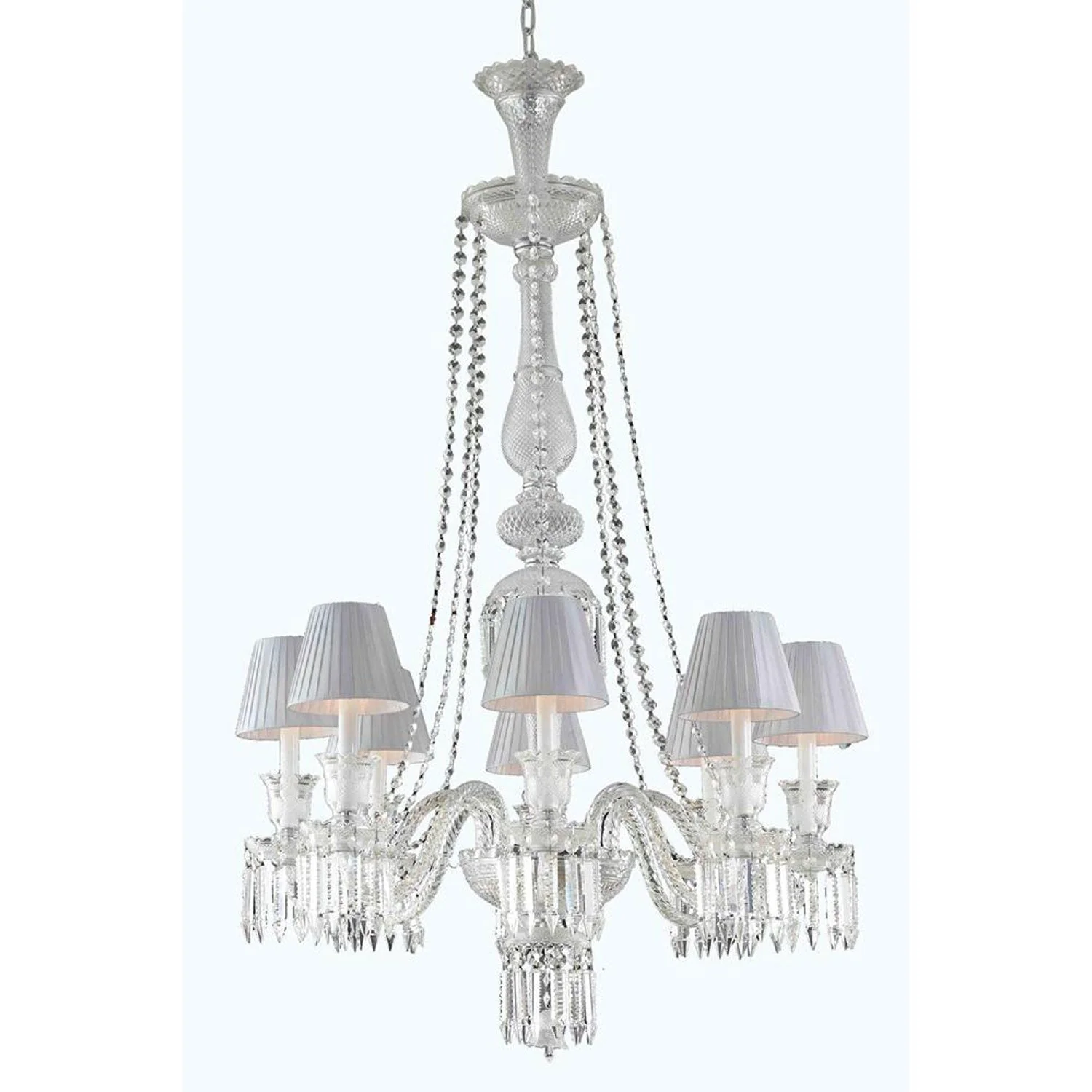 Chrome Eight-Light Chandelier with Elegant Cut Crystal - Image 1