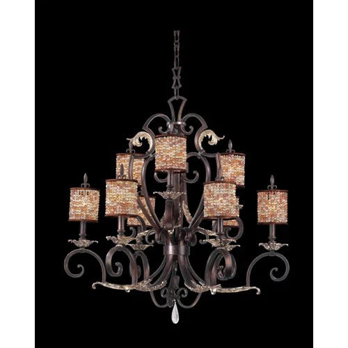 Chesapeake Sienna Bronze Nine-Light Chandelier with Beaded Drum Shades - Image 1