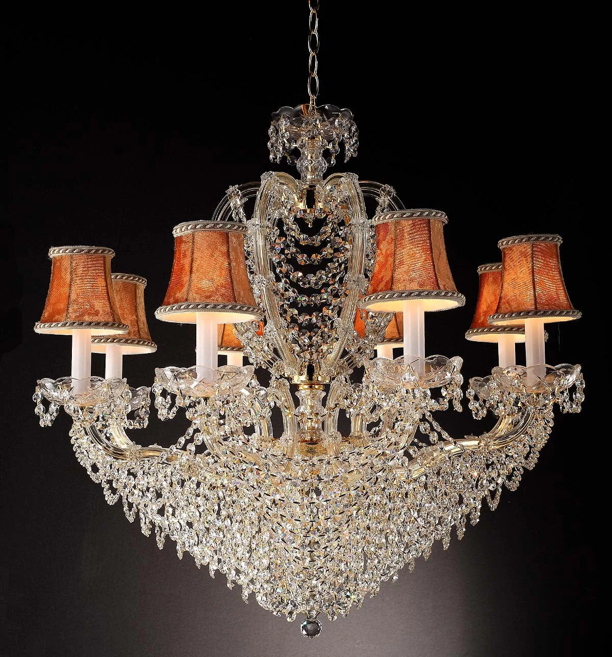 8 Lights Maria Theresa crystal chandelier dressed with yellow lampshades - Image 1