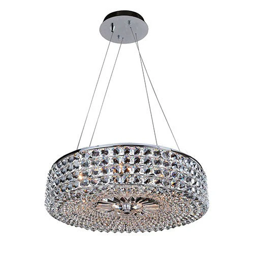 Chrome Six-Light Round Drum Pendant with Firenze Clear Crystal - Image 1