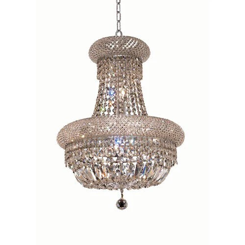 Chrome Eight-Light 16-Inch Chandelier with Royal Cut Clear Crystal and Crystal Drop - Image 1