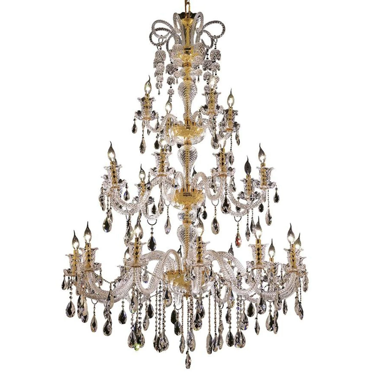 Gold Twenty-Four Light 44-Inch Chandelier with Royal Cut Clear Crystal - Image 1