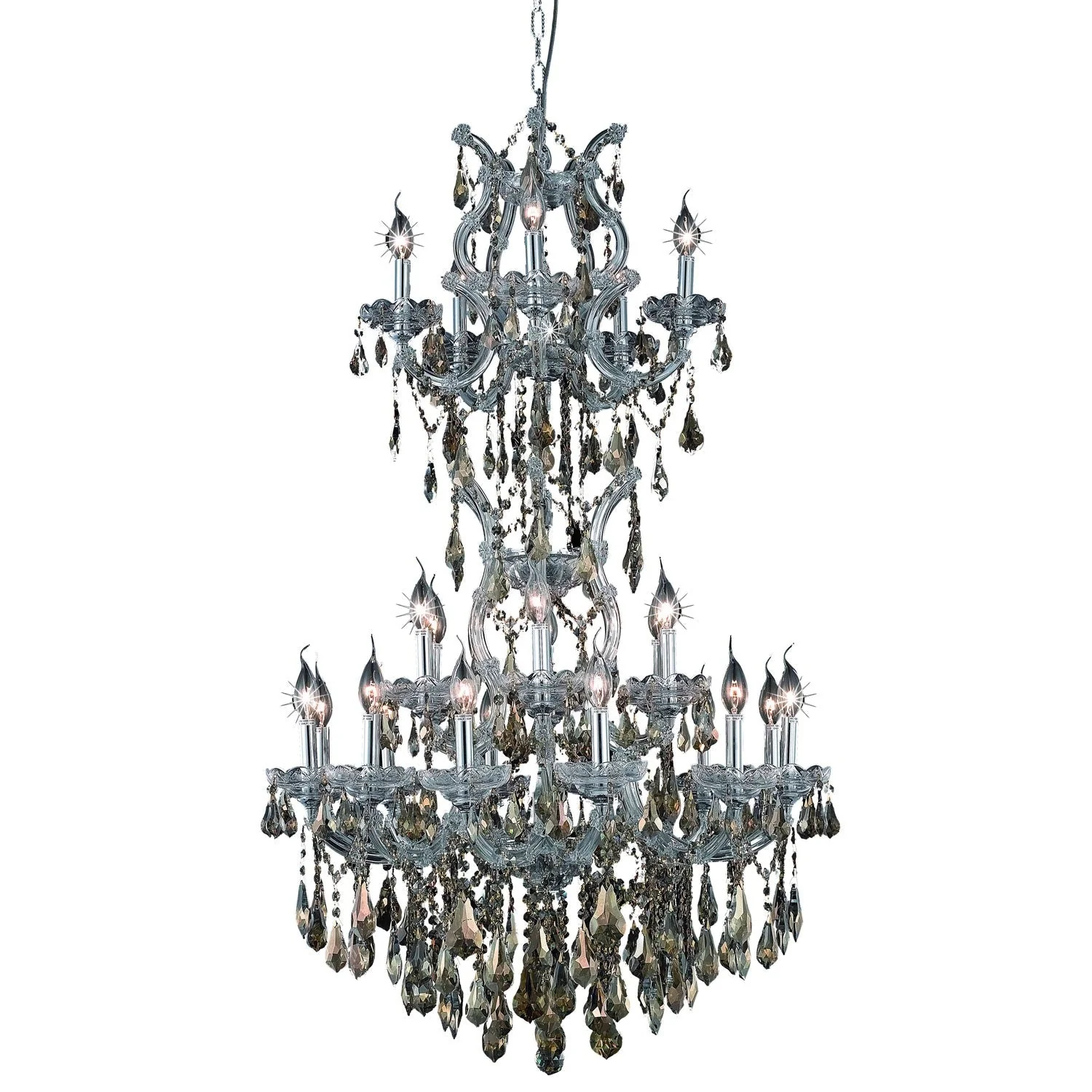 Chrome Twenty-Five Light 30-Inch Chandelier with Royal Cut Golden Teak Smoky Crystal - Image 1
