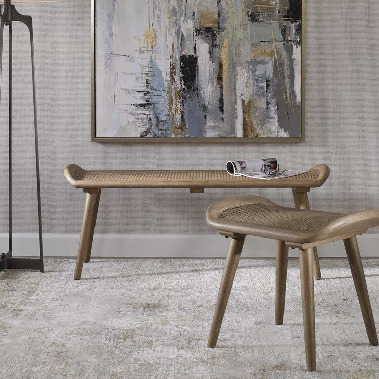 Uttermost Arne Woven Straw Seat Wood Small Bench - Image 3