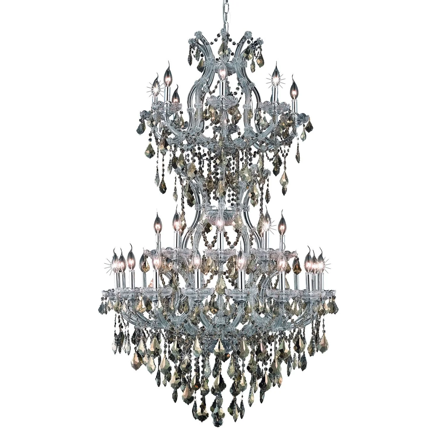 Maria Theresa Chrome Thirty-Four Light 36-Inch Chandelier with Royal Cut Golden Teak Smoky Crystal - Image 1