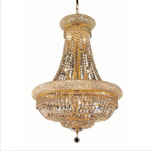 Gold Fourteen-Light 24-Inch Chandelier with Royal Cut Clear Crystal and Crystal Drop - Image 1