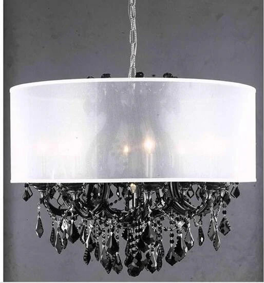 Black Nine-Light Chandelier with Jet Black Royal Cut Crystal and Silver Shade - Image 1