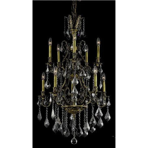 Bronze Ten-Light Chandelier with Silver Shade/Grey Royal Cut Crystals - Image 1