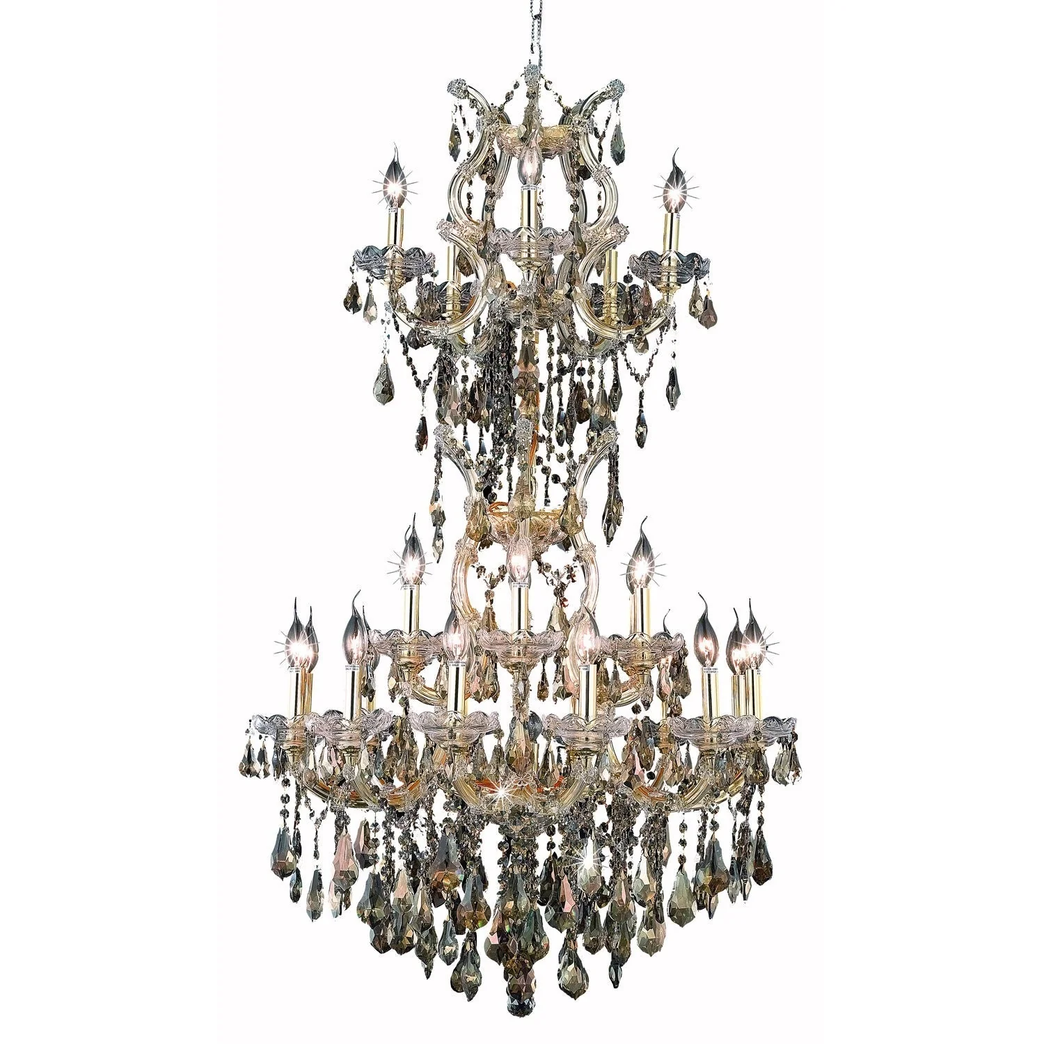 Gold Twenty-Five Light 30-Inch Chandelier with Royal Cut Golden Teak Smoky Crystal - Image 1