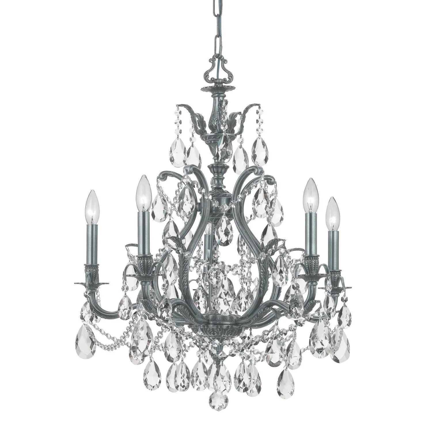 Group Dawson Pewter Five-Light Swarovski Spectra Chandelier - Image 1