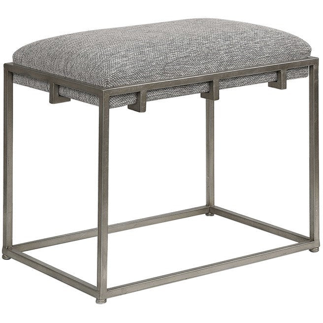 Uttermost Edie Woven Gray Fabric Seat Cushion Metallic Silver Iron Small Bench - Image 3
