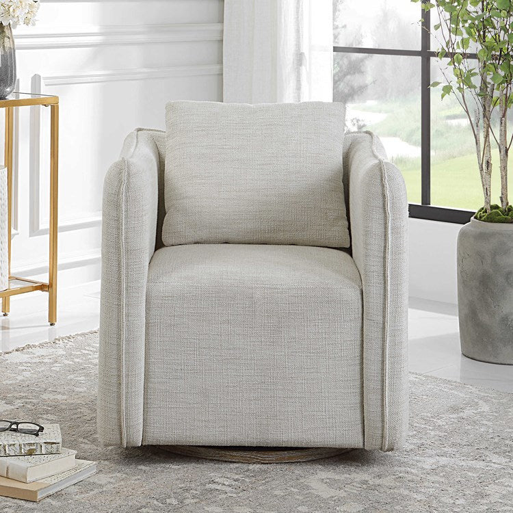 Uttermost Corben White Linen Swivel Armchair - Image 1