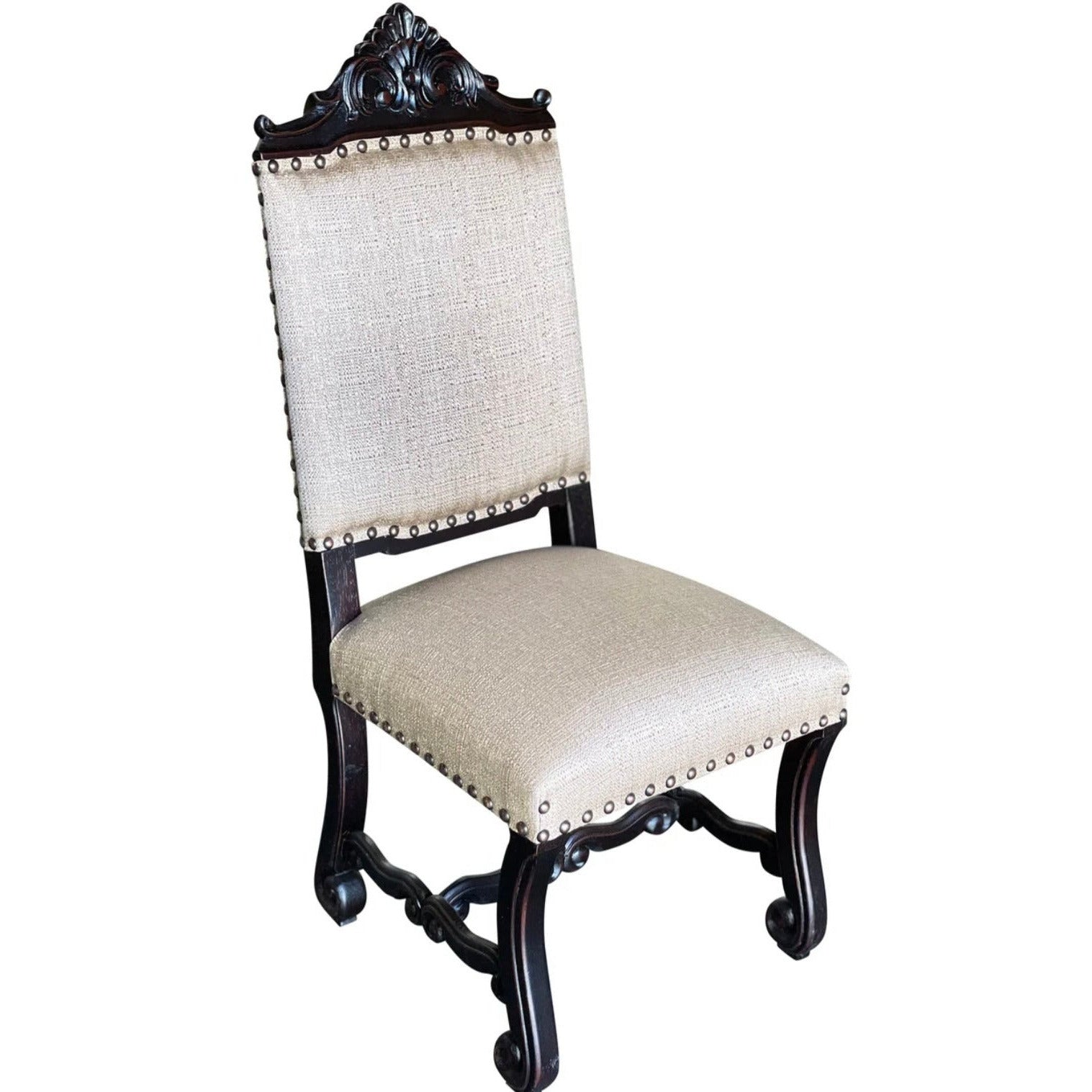 Casa Bonita Peruvian Hand-Painted Carved Wood and Linen Cusco Dining Chair - Image 1