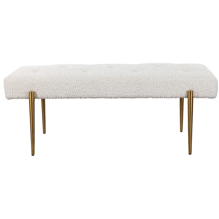 Uttermost Olivier White Faux Shearling Button Tufted Bench - Image 2