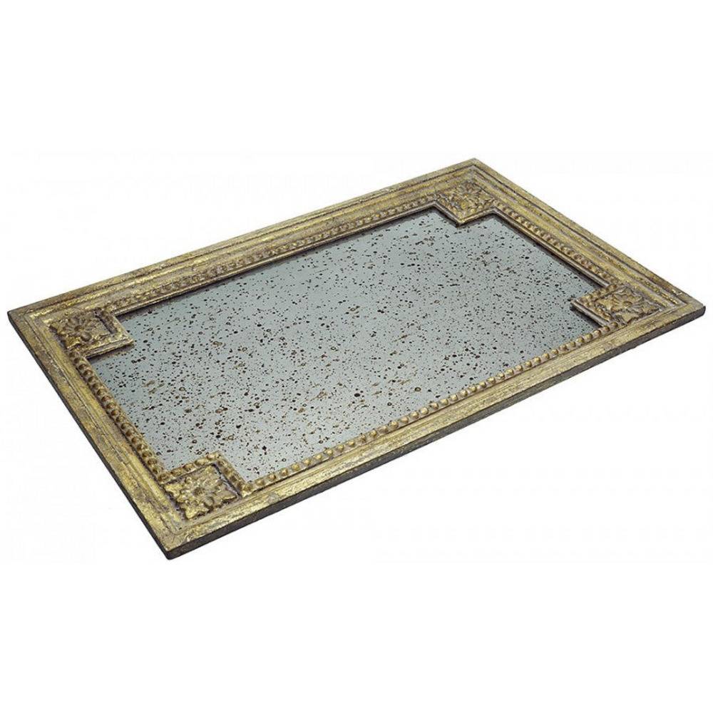 Provence Home Distressed Aged Gold Antiqued Mirror Carved Wood Tray