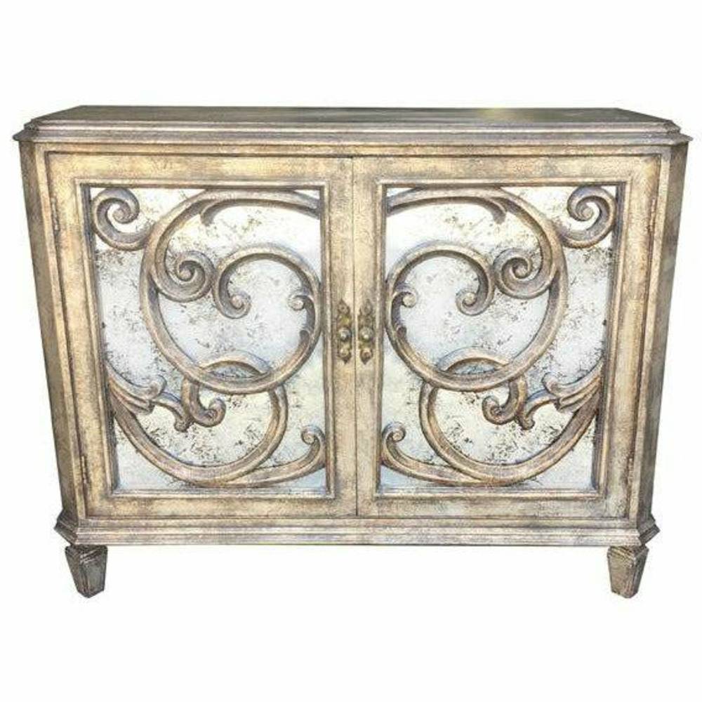 Casa Bonita Peruvian Hand-Painted Carved Wood and Antiqued Mirror Magdalena Chest - Image 1