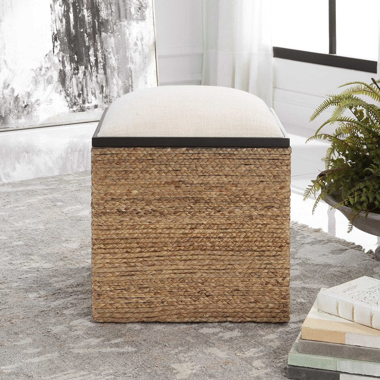 Uttermost Island Beige Performance Fabric Coastal Style Square Accent Stool - Image 3