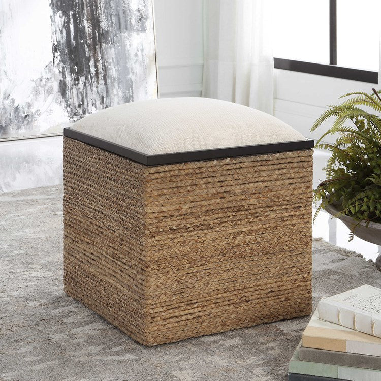 Uttermost Island Beige Performance Fabric Coastal Style Square Accent Stool - Image 1