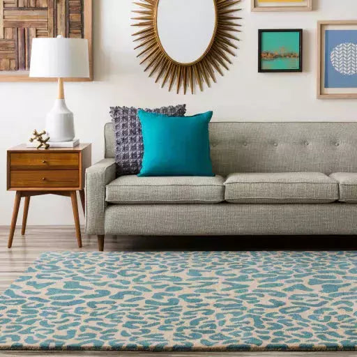 Surya Rugs Athena Collection Deep Teal & Light Brown Leopard Animal Print Area Rug ATH-5120 - Image 1