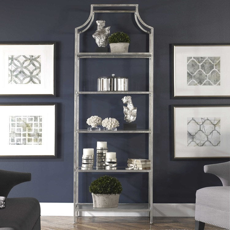 Uttermost Aurelie Silver Leaf Contemporary Etagere Bookcase