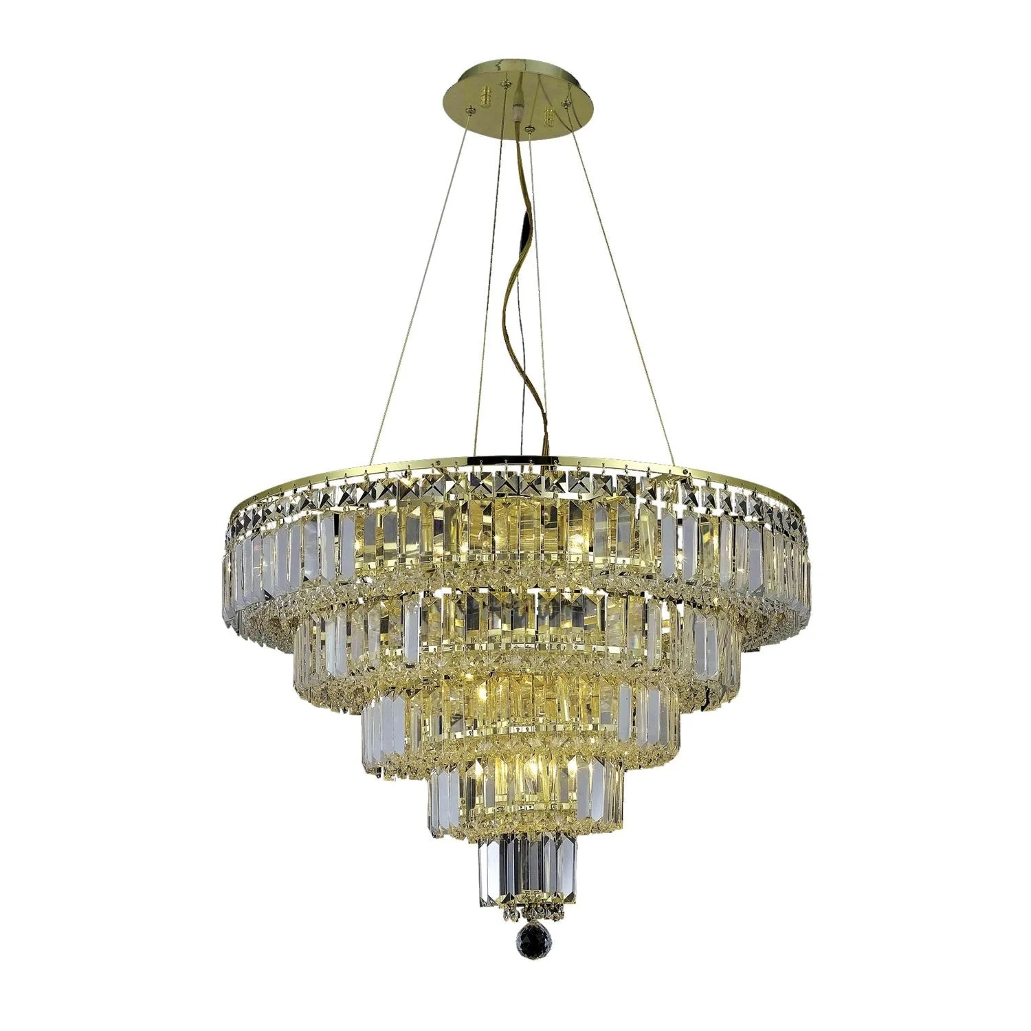 Maxim Gold Fourteen-Light 26-Inch Five-Tier Chandelier with Royal Cut Clear Crystal - Image 1