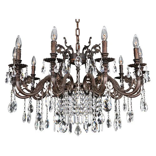 Avelli Sienna Bronze and Silver Leaf 10-Light Chandelier with Firenze Clear Crystal - Image 1