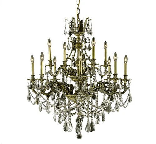Bronze Twelve-Light Chandelier with Golden Shadow/Champagne Royal Cut Crystals - Image 1