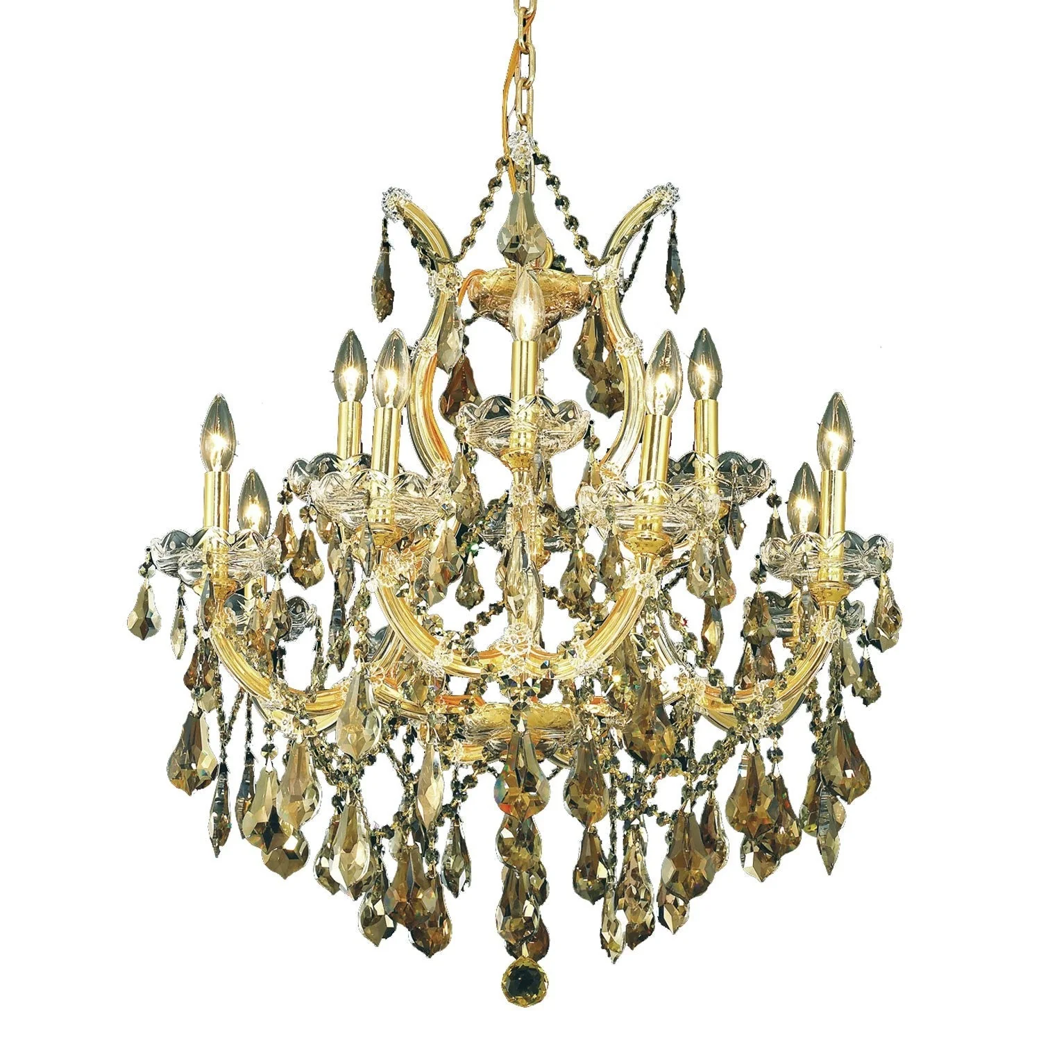 27-Inch Chandelier with Royal Cut Golden Teak Smoky Crystal - Image 1