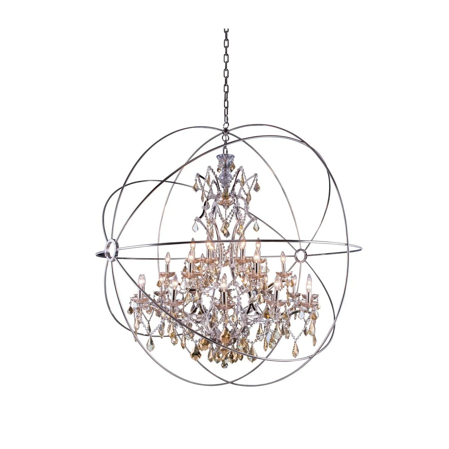 Geneva Polished Nickel Sixty-Inch Pendant with Golden Teak Crystals - Image 1