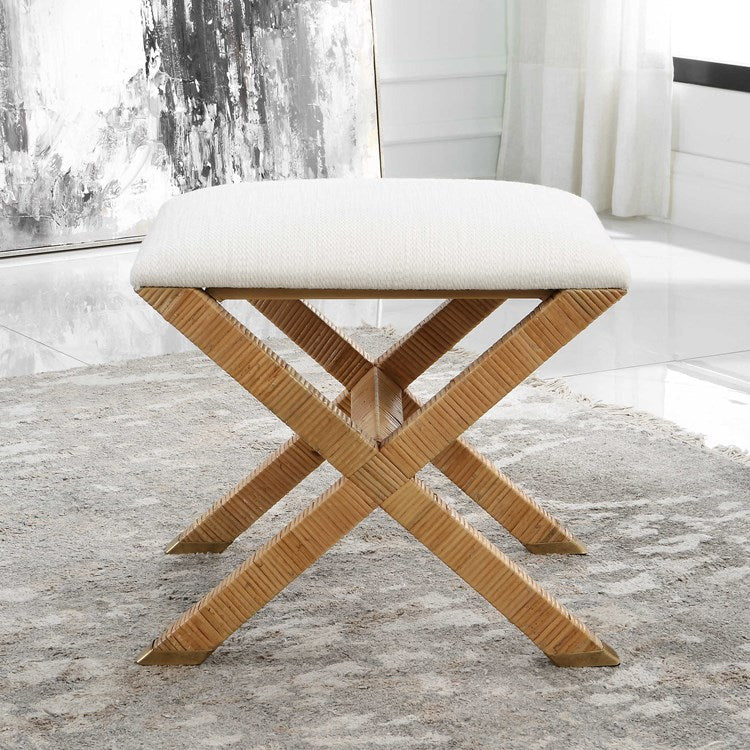 Uttermost St. Tropez Plush White Upholstered Seat Rattan Bench