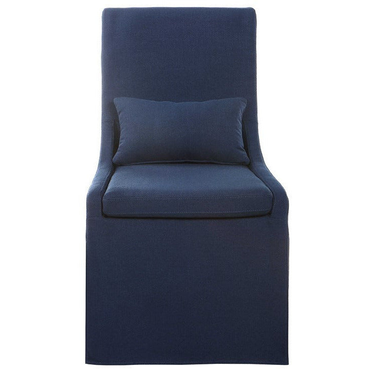 Uttermost Coley Denim Blue Linen Performance Fabric Slipcovered Armless Chair With Pillow - Image 1