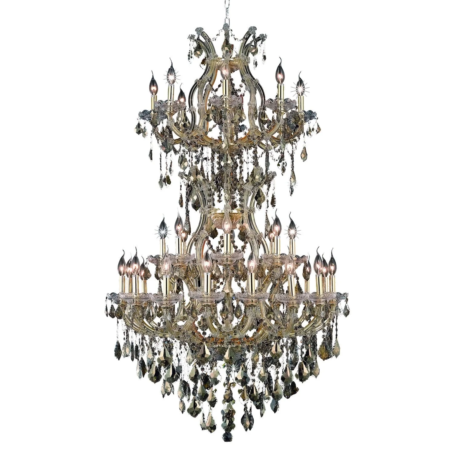 Maria Theresa Gold Thirty-Four Light 36-Inch Chandelier with Royal Cut Golden Teak Smoky Crystal - Image 1