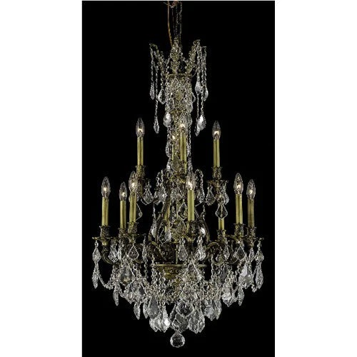 Monarch Antique Bronze Twelve-Light 25-Inch Chandelier with Royal Cut Clear Crystal - Image 1