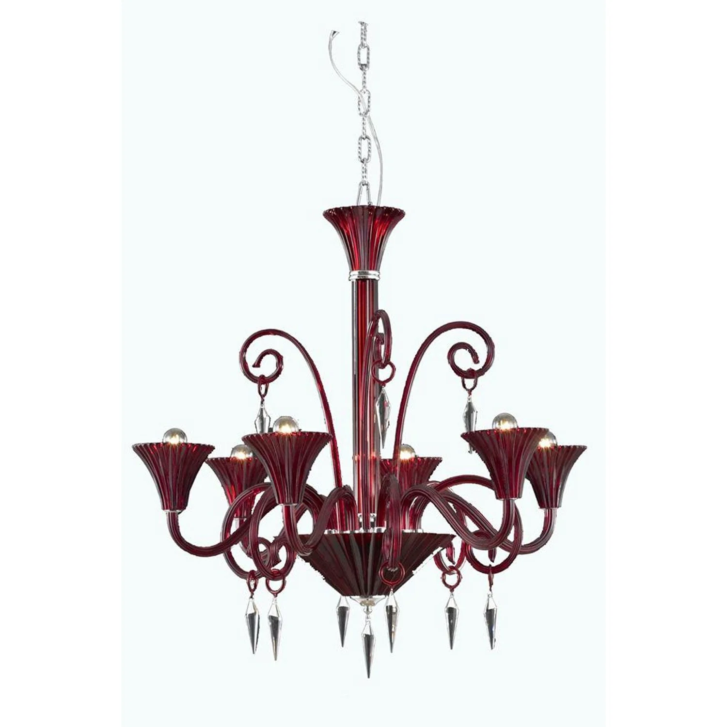 Red Six-Light Chandelier with Elegant Cut Crystal - Image 1