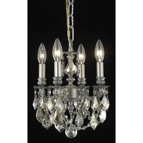 Pewter Four-Light Chandelier with Golden Teak/Smoky Royal Cut Crystals - Image 1