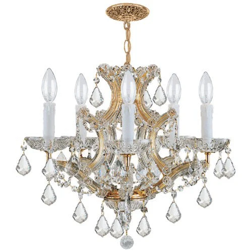 Gold Five-Light Chandelier with Hand Cut Crystal - Image 1