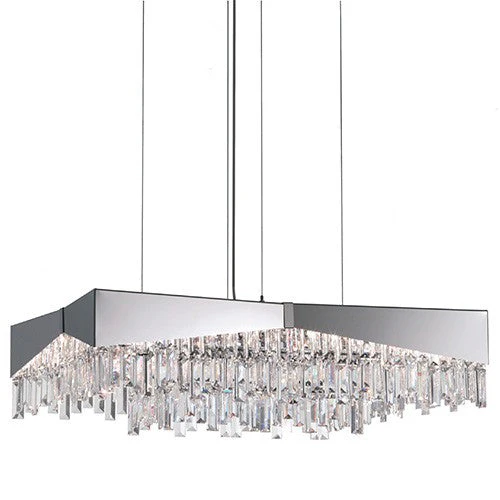 Brushed Stainless Steel Eight-Light Medium Rectangular Pendant with Clear Spectra Crystal - Image 1