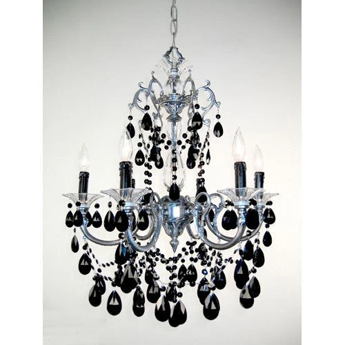 Via Venteo Millenium Silver Six-Light Chandelier with Black Crystal Accents - Image 1