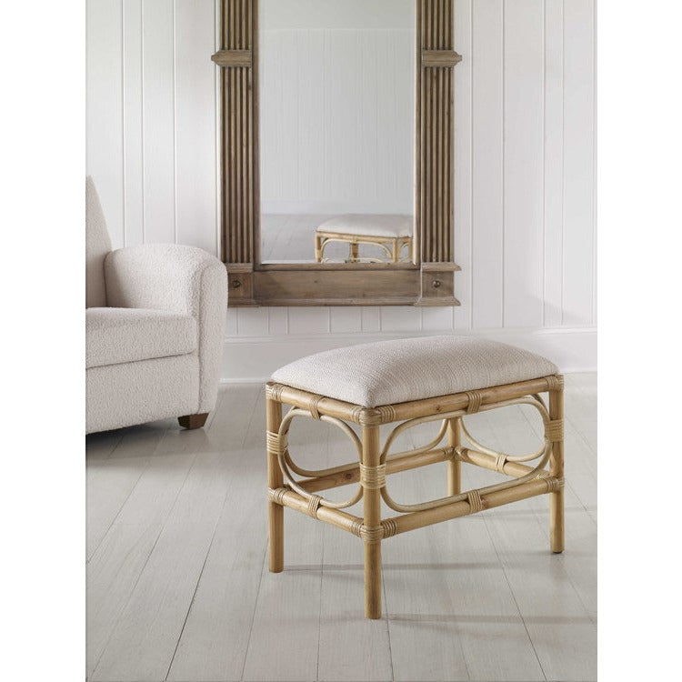 Uttermost Laguna Textured White Fabric Seat Cushion Rattan Wrapped Coastal Small Bench