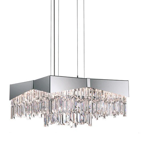 Brushed Stainless Steel Eight-Light Medium Square Pendant with Clear Swarovski Element Crystal - Image 1