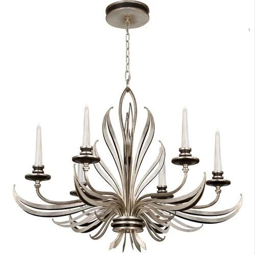 Silver Six-Light Chandelier in Antique Silver Leaf Finish - Image 1