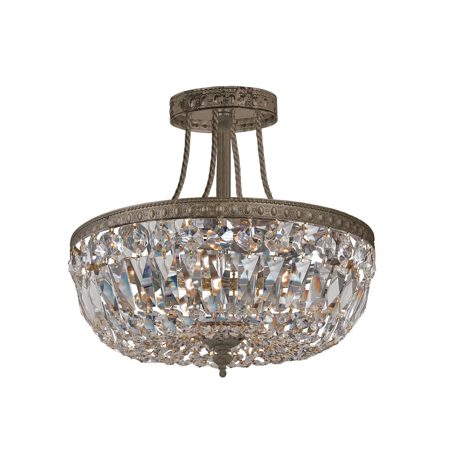 Group Hot Deal English Bronze Three-Light Swarovski Elements Semi Flush Crystal Basket - Image 1