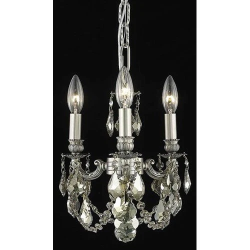 Pewter Three-Light Chandelier with Golden Teak/Smoky Royal Cut Crystals - Image 1