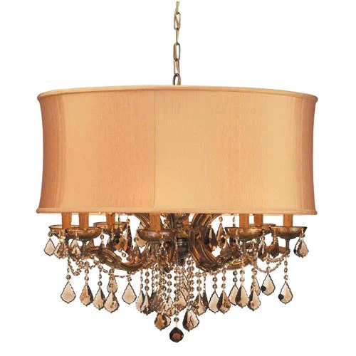 Group Brentwood Antique Brass Twelve-Light Golden Teak Crystal Pendant - Image 1