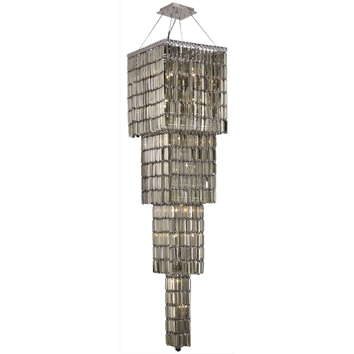 Maxim Chrome Eighteen-Light 18-Inch Four-Tier Square Pendant with Royal Cut Golden Teak Smoky Crystal - Image 1